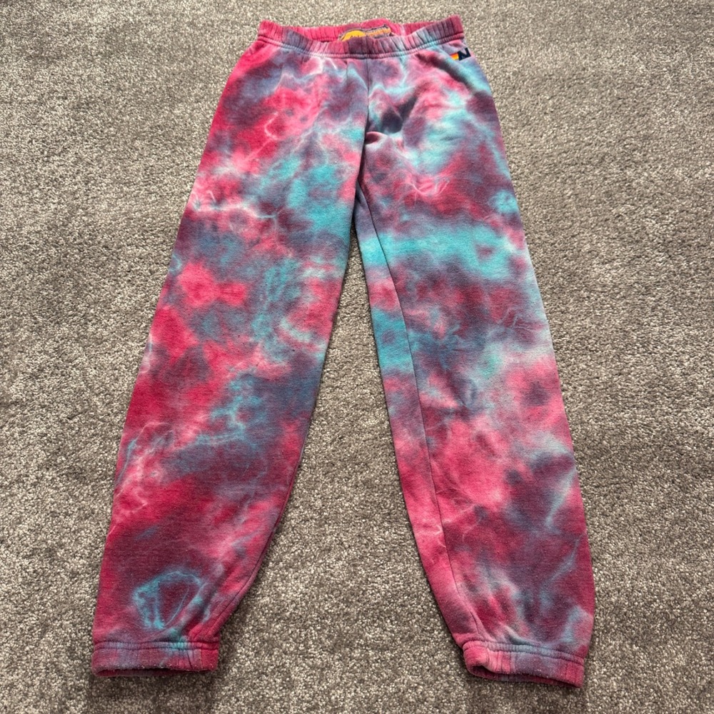 Aviator Nation Sweatpants Women XS Pink Blue Tie Dye Rayon Retro Joggers 24x27